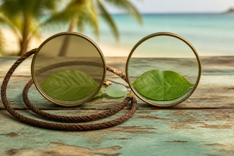 A smoked lens and a clear lens each viewing a fresh green leaf.