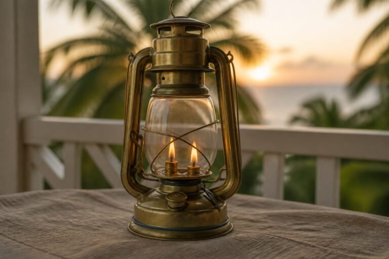 Two steady flames sheltered together inside a brass hurricane lantern.